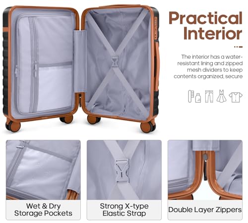 UKEIN Juego de equipaje de 3 piezas, equipaje de mano de 20 pulgadas con ruedas giratorias, juego de maletas rígidas de policarbonato con bloqueo TSA, maleta de mano duradera con mochila de viaje para hombres (negro, juego de 3 piezas (20 pulgadas)