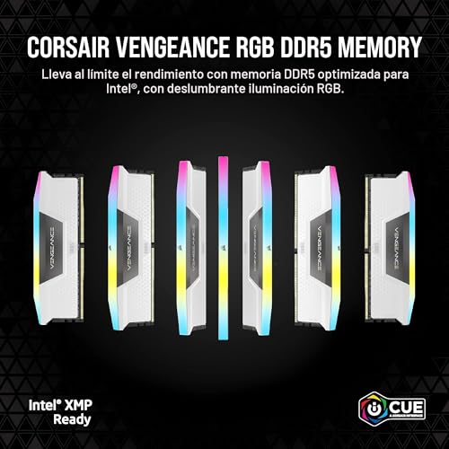 CORSAIR VENGEANCE RGB DDR5 RAM 32 GB (2 x 16 GB) 6000 MHz CL36-44-44-96 1.35V Intel XMP 3.0 Memoria para computadora de escritorio, color blanco (CMH32GX5M2E6000C36W)