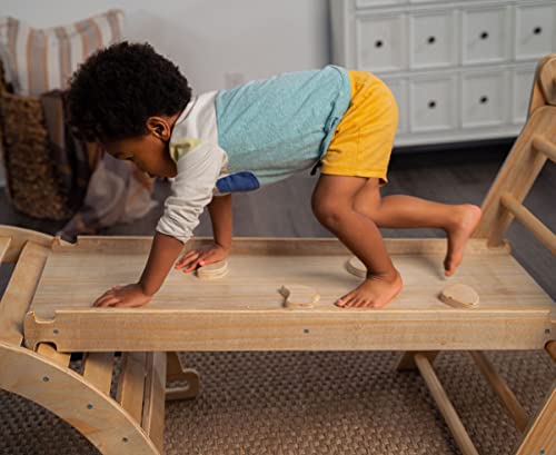 Avenlur Hazel - Gimnasio de escalada interior 5 en 1, juego de escalada Waldorf y Montessori con escalera triangular, rampa de escalada, escalador de arco, balancín y tobogán, juguetes Montessori para niños de 18 meses a 7 años (natural)