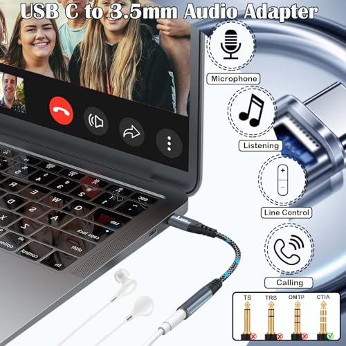 Adaptador de audio USB C a conector de 3.5 mm, cable USB C a auxiliar compatible con iPhone 16/15 Plus/Pro/Pro Max, Samsung Galaxy S25/S24/S23/S22/S21/note 10/20 Ultra, iPad Pro/Mini, MacBook