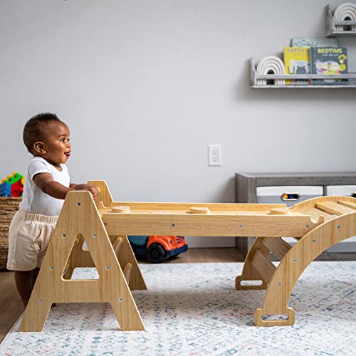 Avenlur Juego de escalada Montessori 5 en 1 de arce - Gimnasio de escalada para bebés - Escalera triangular plegable, rampa de escalada en roca, escalador de arco, tobogán, balancín - Gimnasio interior para edades de 3 meses a 36 meses