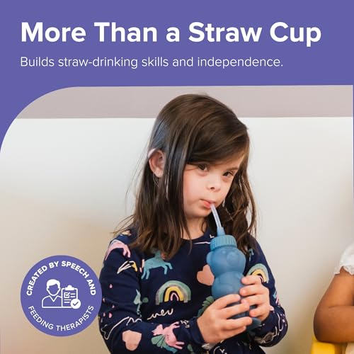 TalkTools Honey Bear - Vaso con popote de silicona apto para lavavajillas, material de grado alimenticio de alta calidad, taza para sorber de oso de miel para mayores de 4 meses, niños y niños pequeños (individual 8 onzas) (océano)