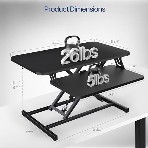 Vivo, Convertidor de escritorio de pie ajustable de 32 pulgadas, convertidor rápido de posición sentada a posición de pie, estación de trabajo de mesa de doble monitor, negro, DESK-V000S