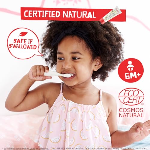 Jack N' Jill Natural Kids Pasta de dientes – Fresa y Plátano – Orgánica, sin gluten, vegana, sin BPA, sin flúor, sin SLS, sin lácteos – Hace que el cepillado de dientes sea divertido para niños – 1.76 oz (paquete de 2)