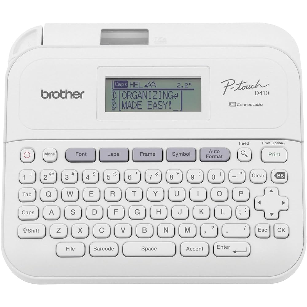 Rotuladora avanzada Brother P-Touch PT-D410 para hogar/oficina | Se conecta a través de USB para crear e imprimir en cintas de etiquetas TZe de hasta 3/4 pulgadas, blancas