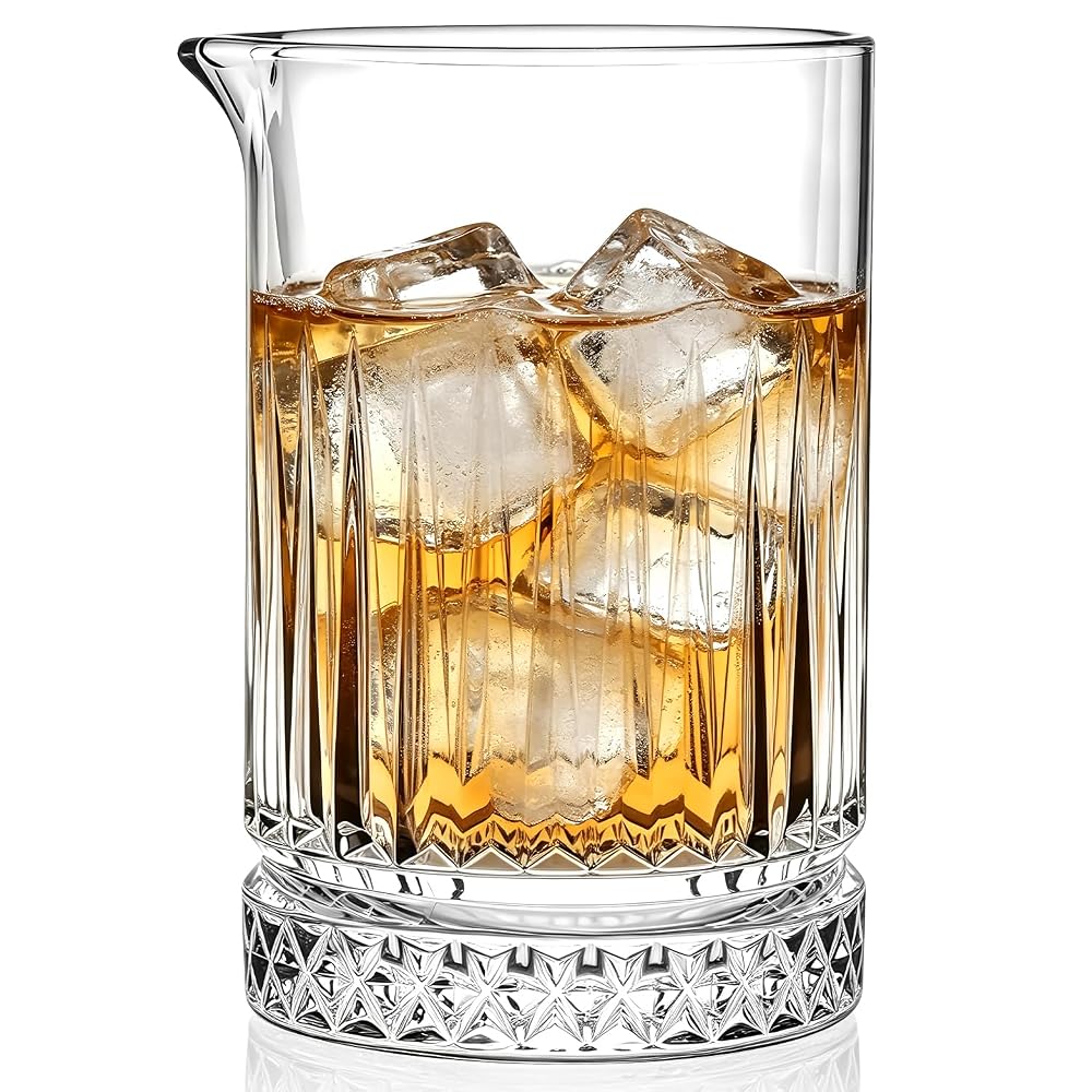 GOSDENG Cocktail Mixing Glass Bartender | 24oz Crystal Bar Stirring Glass | Old Fashioned Cocktail Beaker | Clear Drinks Stirred Pitcher Professional Whiskey Barware Bartending Mixer