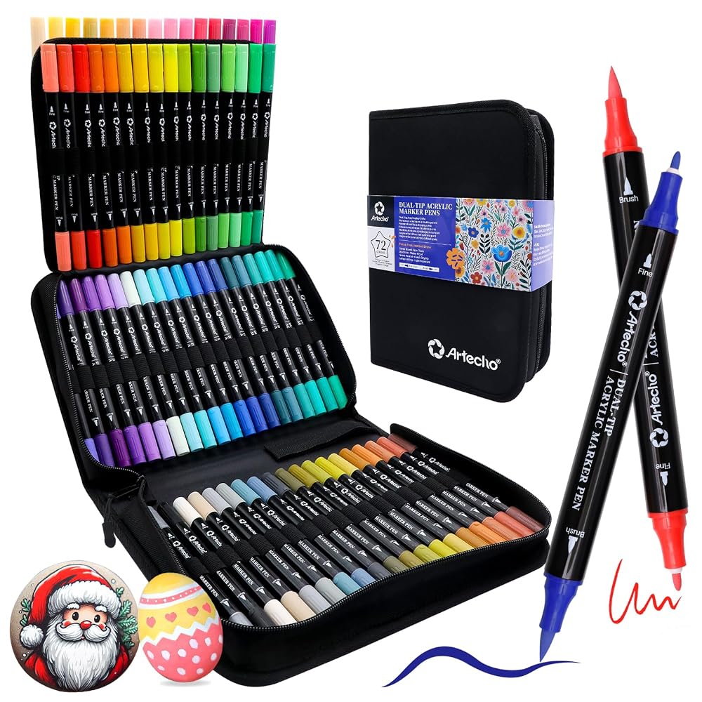 Marcadores de pintura acrílica Artecho, 72 colores, con bolsa (punta de pincel y punta fina)