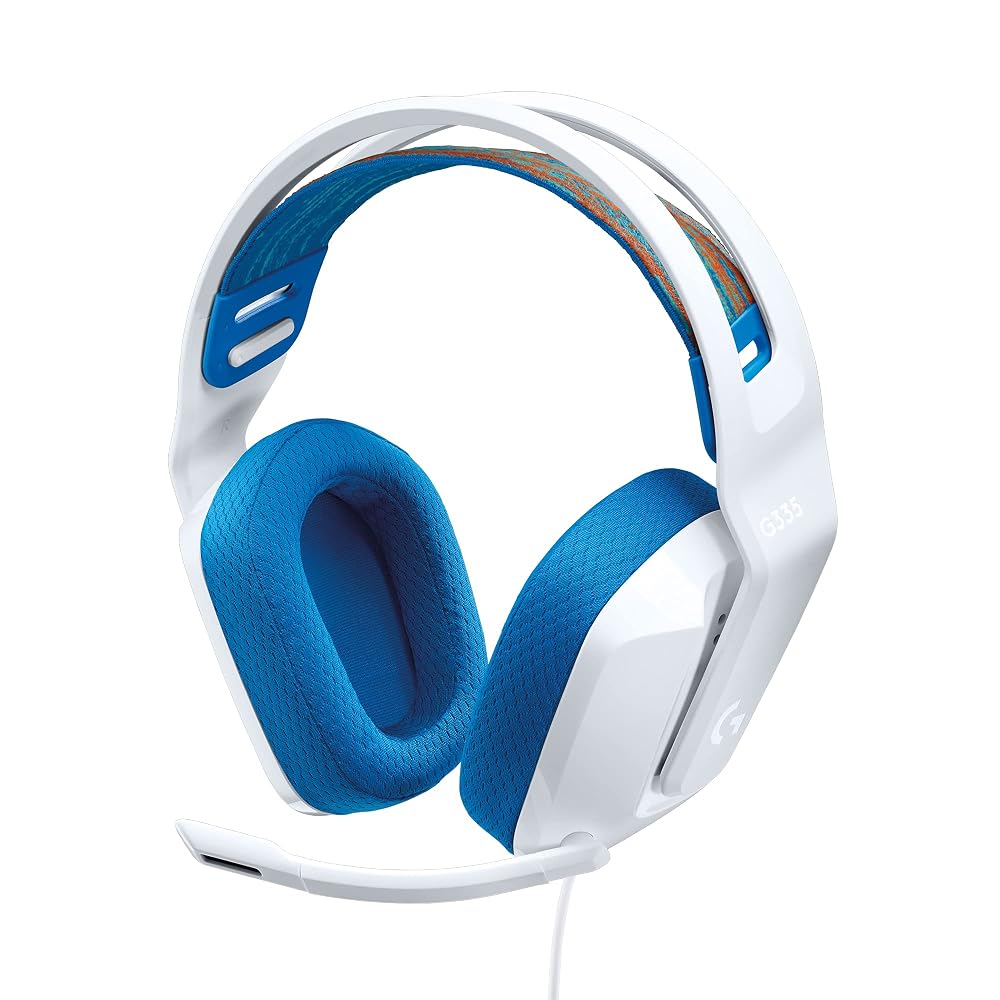 Auriculares Logitech G335 para videojuegos con cable y micrófono abatible para silenciar, color blanco