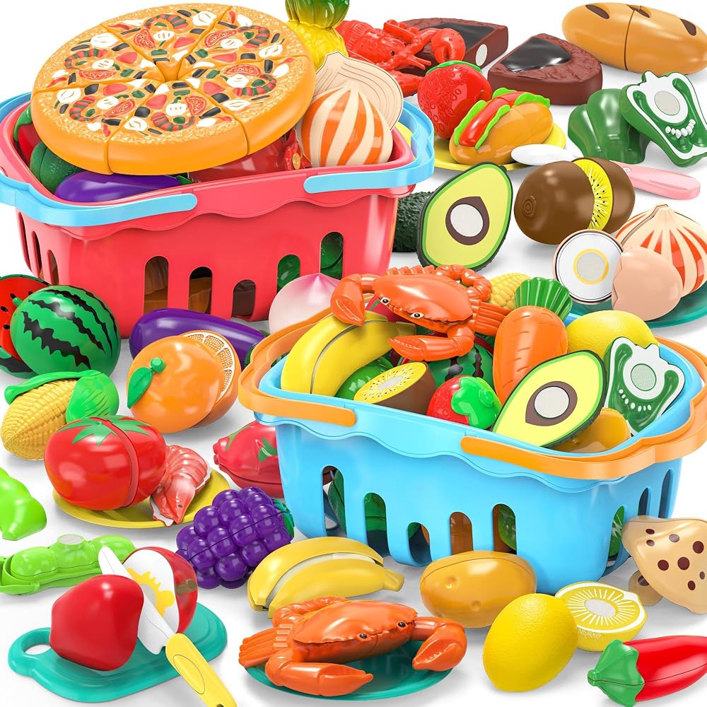 Set de 120 piezas para cortar comida y juguetes para cocina infantil con cesta de almacenamiento
