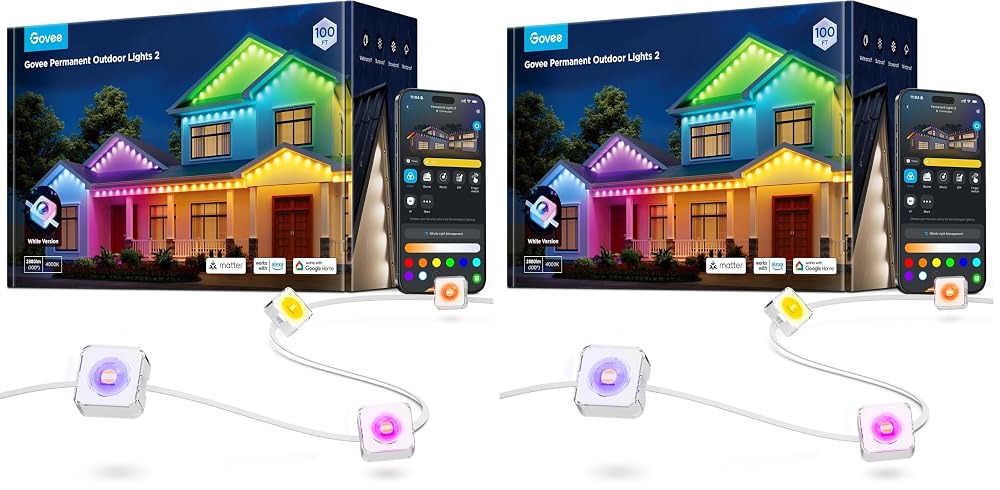 Govee Permanent Outdoor Lights 2, 100ft RGBIC Outdoor Lights with 100 Modes (Pack of 2)
